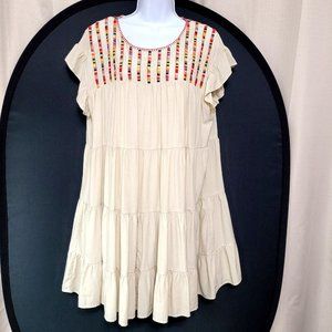 Chic Soul Short Sleeve Shift Dress Women's Size XL Beige Embroidered Stripes